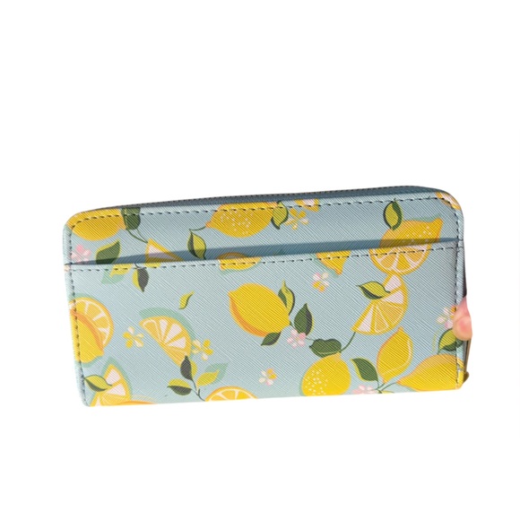 Trina Turk Lemon Print Blue & Yellow Zip Around Wallet π - Picture 2 of 8